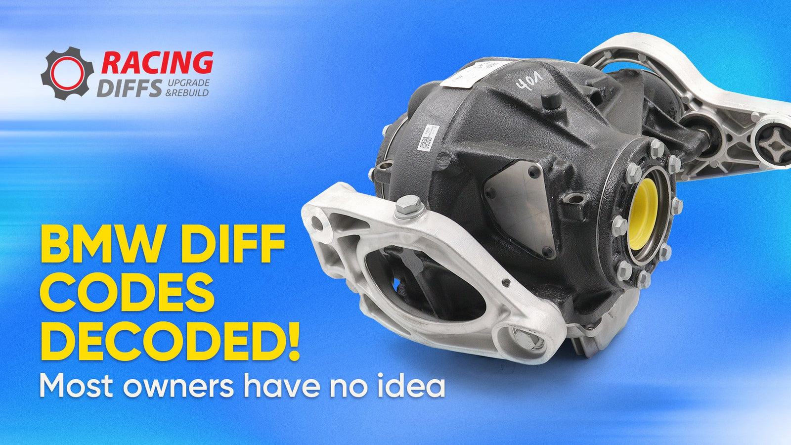 BMW rear differential housing with RacingDiffs branding illustrating BMW diff codes and housing types explained