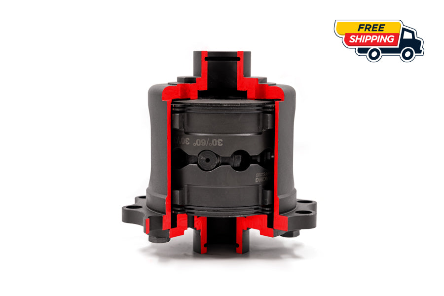 RacingDiffs BMW 168mm limited slip differential—fully forged clutch-type carrier, side profile on white.