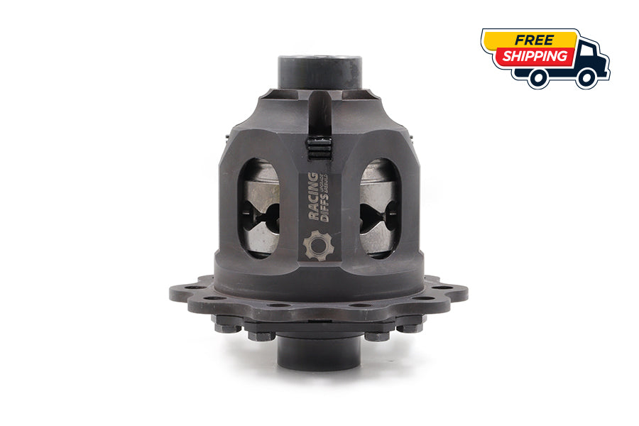 Side profile of RacingDiffs 188K All-Solution limited-slip differential—forged construction; fitment E46, E39, E38, X3 E83, X5 E53, Z4 E85/E86 (free shipping).