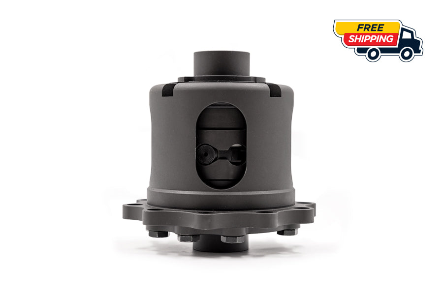 hree-quarter front view of RacingDiffs 210mm Motorsport LSD—adjustable ramp angles, forged housing and internals.