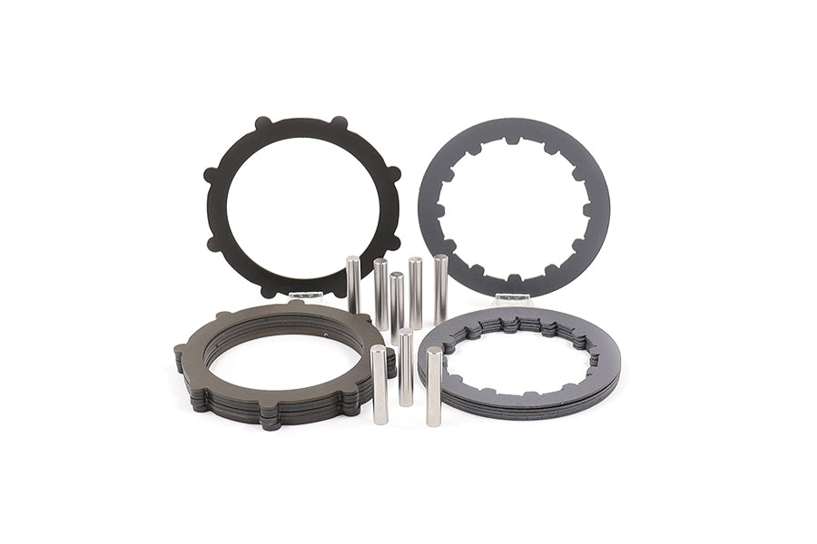 RacingDiffs LSD clutch pack for Porsche 991 and 991.2 GT3 GT2 RS, complete set of friction discs, steel plates and actuator pins displayed