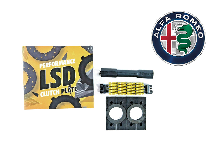 RacingDiffs LSD conversion kit components for Alfa Romeo M32 and C630 gearbox showing springs friction plates and locking blocks